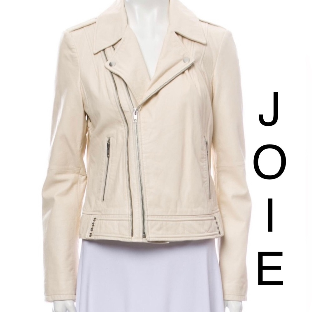 Joie Cream Leolani Lamb Leather Moto Jacket - Size Small